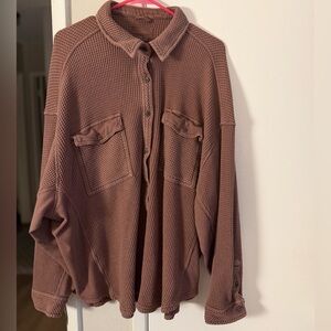 Aerie Brown Lumberjane Button-Down Waffle Shirt